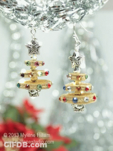 A Picture Of A Pair Of Christmas Tree Shaped Earrings Taken In 2013 GIF