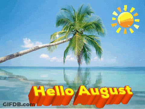 A Picture Of A Palm Tree And The Words Hello August On It GIF