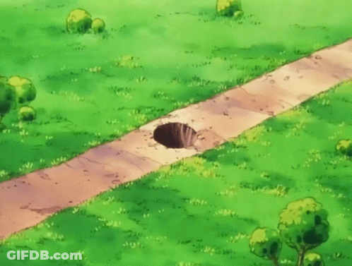 A Picture Of A Path With A Hole In The Middle And The Words No Not Another Hole GIF