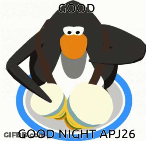A Picture Of A Penguin That Says Good Night Apj26 On It GIF