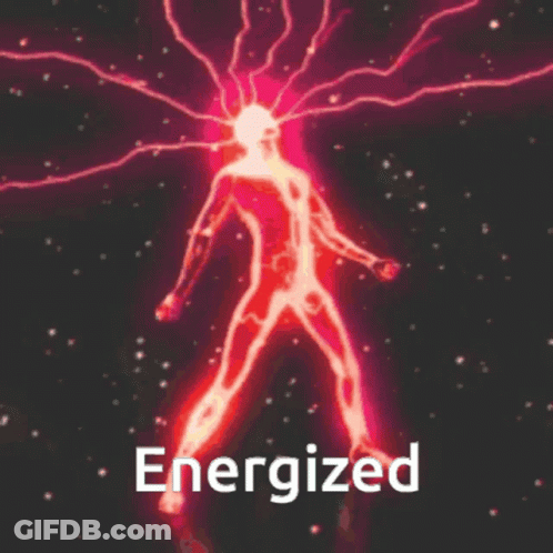 A Picture Of A Person Being Energized With The Word Energized Below It GIF