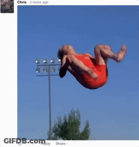 A Picture Of A Person Doing A Flip In The Air With The Name Chris At The Bottom GIF