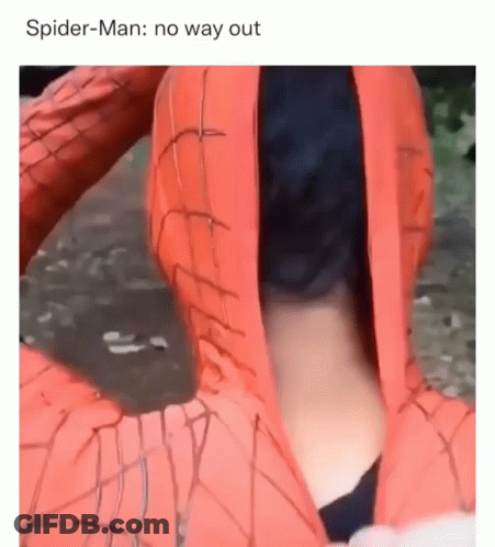 A Picture Of A Person Dressed As Spider-Man With The Caption " Spider-Man : No Way Out " GIF