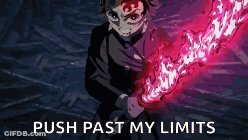 A Picture Of A Person Holding A Sword With The Words Push Past My Limits On The Bottom . GIF