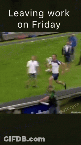 A Picture Of A Person Jumping Into A Body Of Water With The Caption Leaving Work On Friday GIF