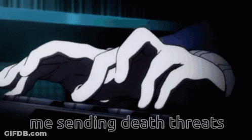 A Picture Of A Person Laying On A Keyboard With The Words Me Sending Death Threats GIF