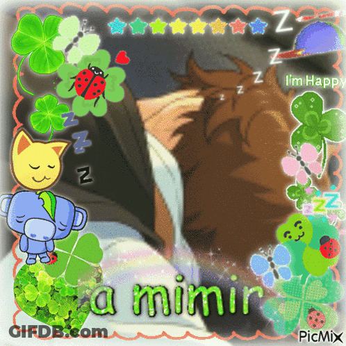A Picture Of A Person Sleeping With The Words " A Mimir " Written On It GIF