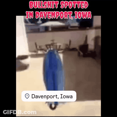 A Picture Of A Person Standing In A Room With The Caption Bullshit Spotted In Davenport Iowa GIF