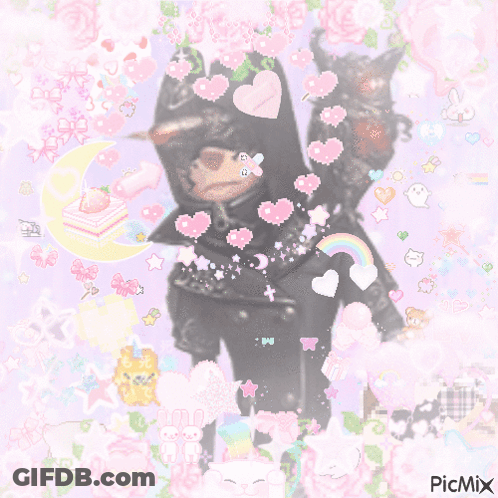 A Picture Of A Person Surrounded By Flowers And Hearts With Picmix Written On The Bottom GIF