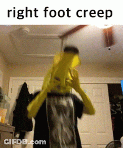 A Picture Of A Person Wearing A Banana Costume With The Words Right Foot Creep Below It GIF
