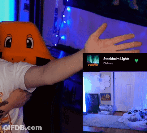 A Picture Of A Person Wearing A Dragon Mask And A Picture Of A Room With The Words Stockholm Lights Diviners On The Bott GIF