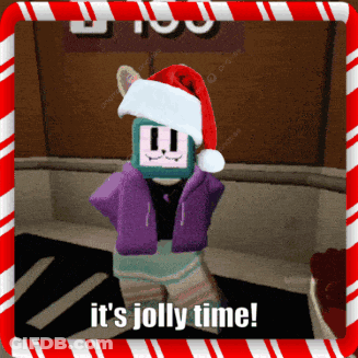 A Picture Of A Person Wearing A Santa Hat With The Words It 'S Jolly Time GIF