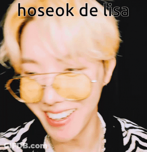 A Picture Of A Person Wearing Sunglasses With The Words Hoseok De Lisa On It GIF