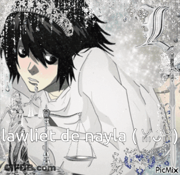 A Picture Of A Person With A Crown On Their Head And The Words Lawliet De Nayla GIF