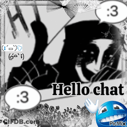 A Picture Of A Person With A Fan And The Words Hello Chat GIF