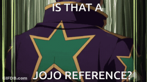 A Picture Of A Person With A Green Star On Their Back With The Caption Is That A Jojo Reference GIF