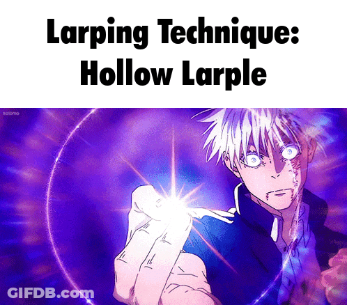 A Picture Of A Person With A Purple Background And The Words Larping Technique Hollow Larple GIF
