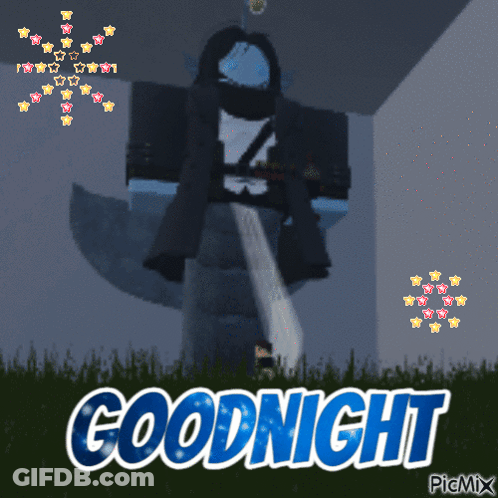 A Picture Of A Person With A Sword And The Words Goodnight GIF