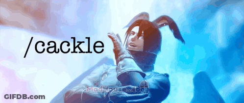 A Picture Of A Person With Bunny Ears And The Word Cackle Above Them GIF