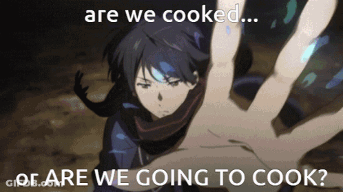 A Picture Of A Person With The Words Are We Cooked Or Are We Going To Cook On It GIF