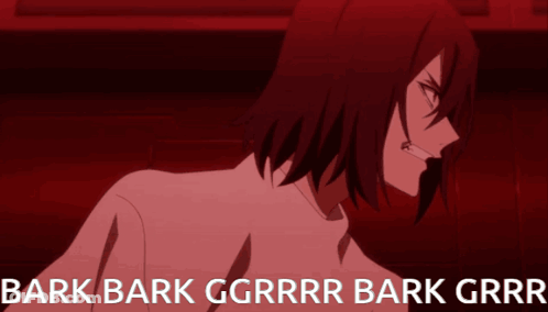 A Picture Of A Person With The Words Bark Bark Ggrrr Bark Ggrrr GIF