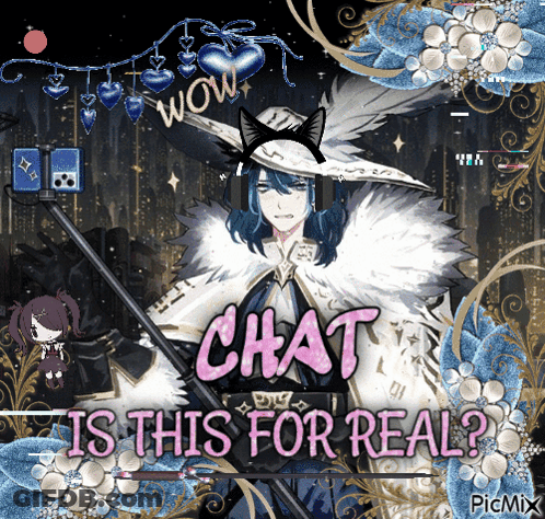 A Picture Of A Person With The Words Chat Is This For Real Written On It GIF