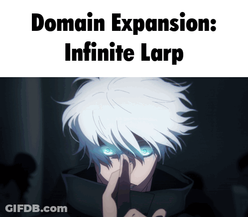 A Picture Of A Person With The Words Domain Expansion Infinite Larp Written On It GIF