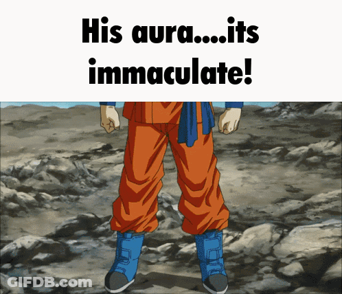 A Picture Of A Person With The Words His Aura Its Immaculate On It GIF