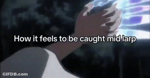 A Picture Of A Person With The Words " How It Feels To Be Caught Mid Larp " GIF