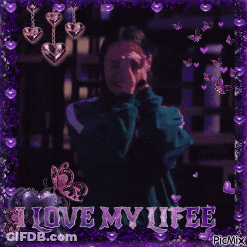 A Picture Of A Person With The Words " I Love My Life " On The Bottom GIF