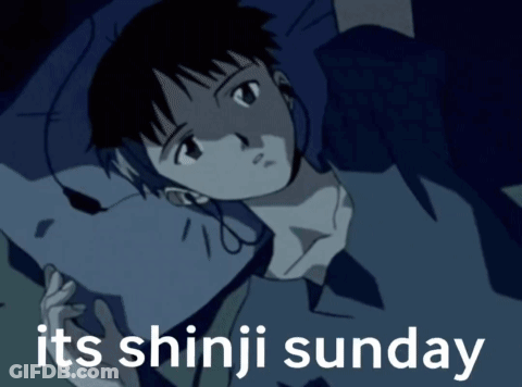 A Picture Of A Person With The Words Its Shinji Sunday Below It GIF