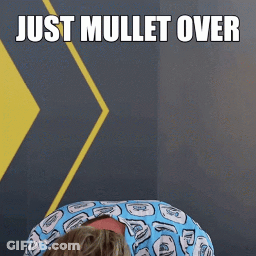 A Picture Of A Person With The Words Just Mullet Over On The Bottom GIF