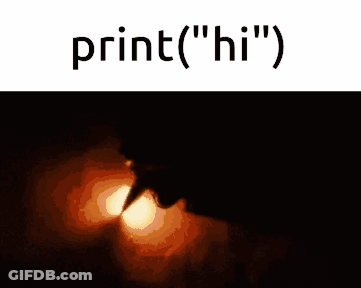 A Picture Of A Person With The Words Print ( " Hi " ) Below It GIF