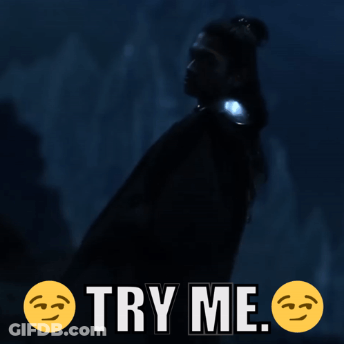 A Picture Of A Person With The Words Try Me Below It GIF