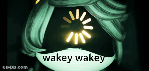 A Picture Of A Person With The Words Wakey Wakey Written On It GIF