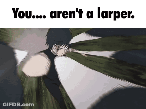 A Picture Of A Person With The Words " You Aren 'T A Larper " GIF