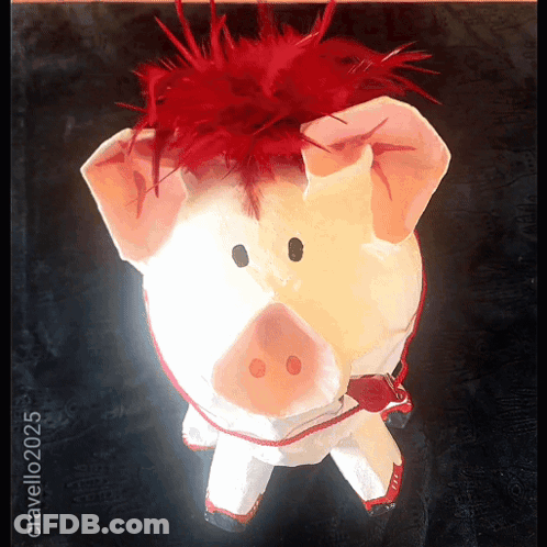 A Picture Of A Pig With A Red Feather On Its Head Taken By Cravello22025 GIF