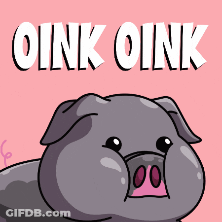 A Picture Of A Pig With The Words Oink Oink Below It GIF