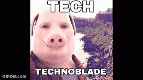 A Picture Of A Pig With The Words Tech Technoblade On The Bottom GIF