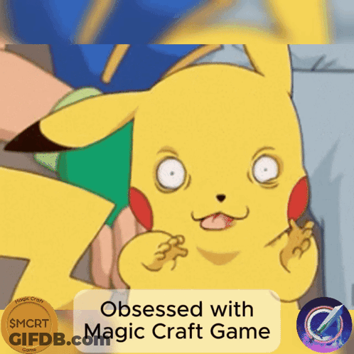 A Picture Of A Pikachu With The Words Obsessed With Magic Craft Game GIF