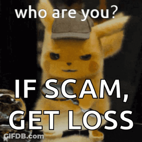 A Picture Of A Pikachu With The Words Who Are You If Scam Get Loss On It GIF