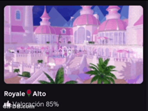 A Picture Of A Pink Castle With The Words Royale Alto On The Bottom GIF