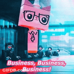 A Picture Of A Pink Cat With Glasses And A Tie With The Words Business Business Business Written Below It GIF