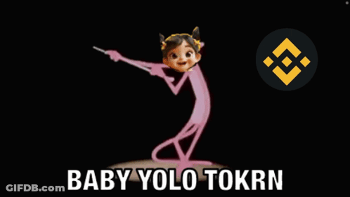 A Picture Of A Pink Panther With The Words Baby Yolo Tokrn Written On It GIF