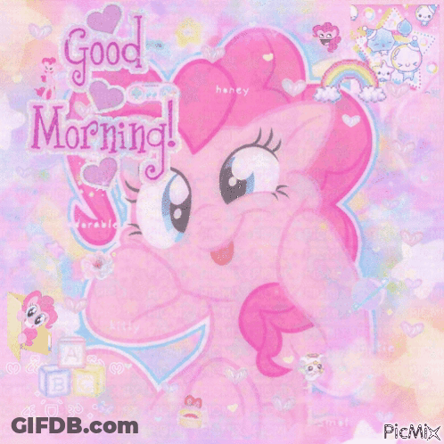A Picture Of A Pink Pony With The Words Good Morning On It GIF