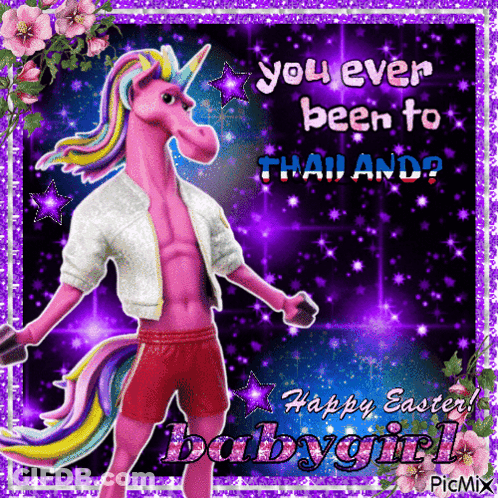 A Picture Of A Pink Unicorn With The Words You Ever Been To Thailand Happy Easter Babygirl GIF