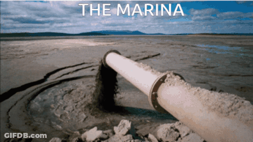 A Picture Of A Pipe With The Words The Marina Written Above It GIF