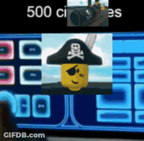 A Picture Of A Pirate With The Number 500 On The Top GIF