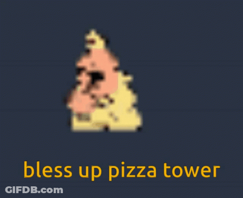 A Picture Of A Pizza Tower With The Words Bless Up Pizza Tower GIF