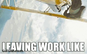 A Picture Of A Plane With The Words Leaving Work Like Written Below It GIF